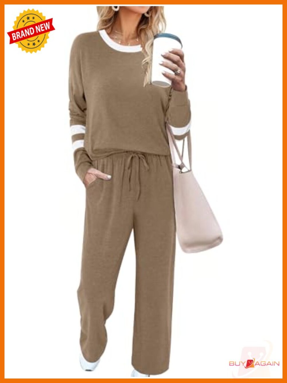 Striped Long Sleeve Lounge Set, Crewneck Top & Wide Leg Pants